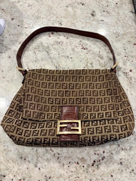 Fendi Handbags - Fendi Brown FF Zucca Canvas Shoulder Bag with Gold Buckle